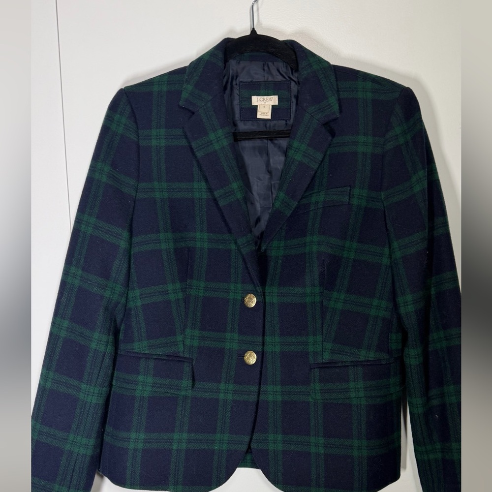 J. Crew Women's Navy and Green Plaid Blazer